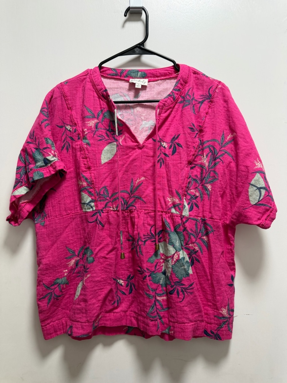 Wonderly Women Top Pink Floral Peasant Blouse Sz S Bohemian Boxy Cropped